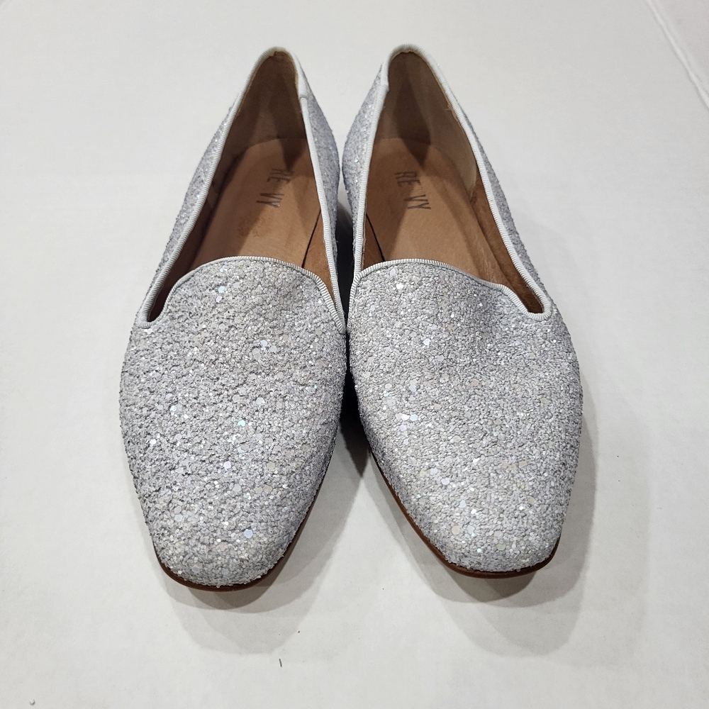 Renvy Size 6 Glitter Sparkle Loafer Flats Silver Slip On Wedding Bridal Party